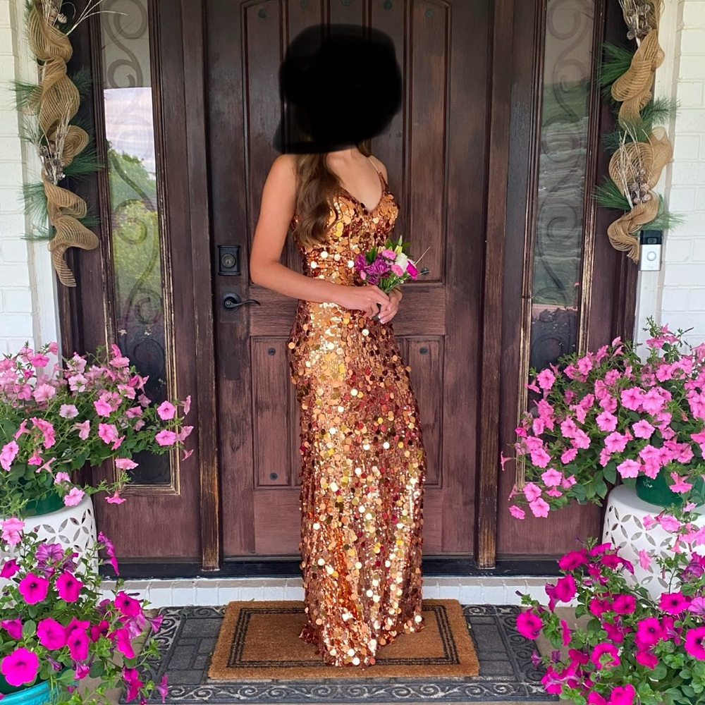Zapaka bronze sequins prom dress, no slit, size 4.